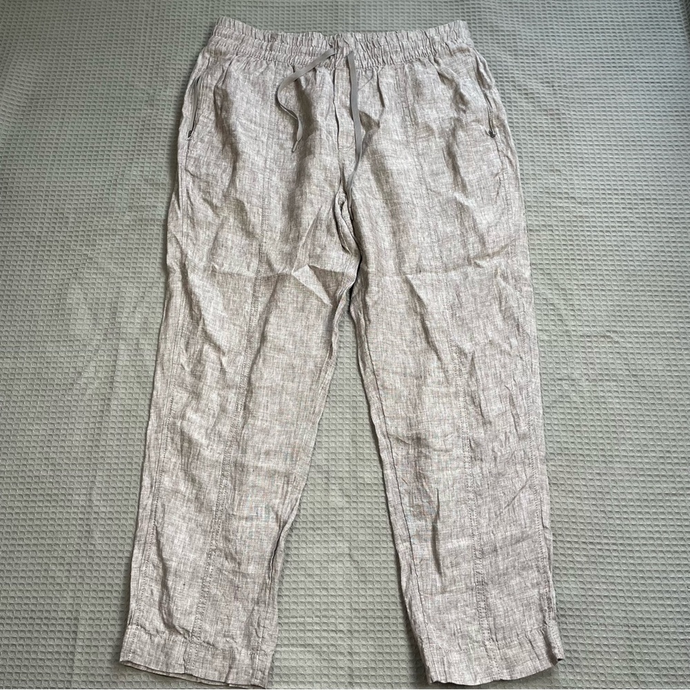 Athleta Retreat Linen Pants Large Women’s High Rise Tapered Ankle Brown
